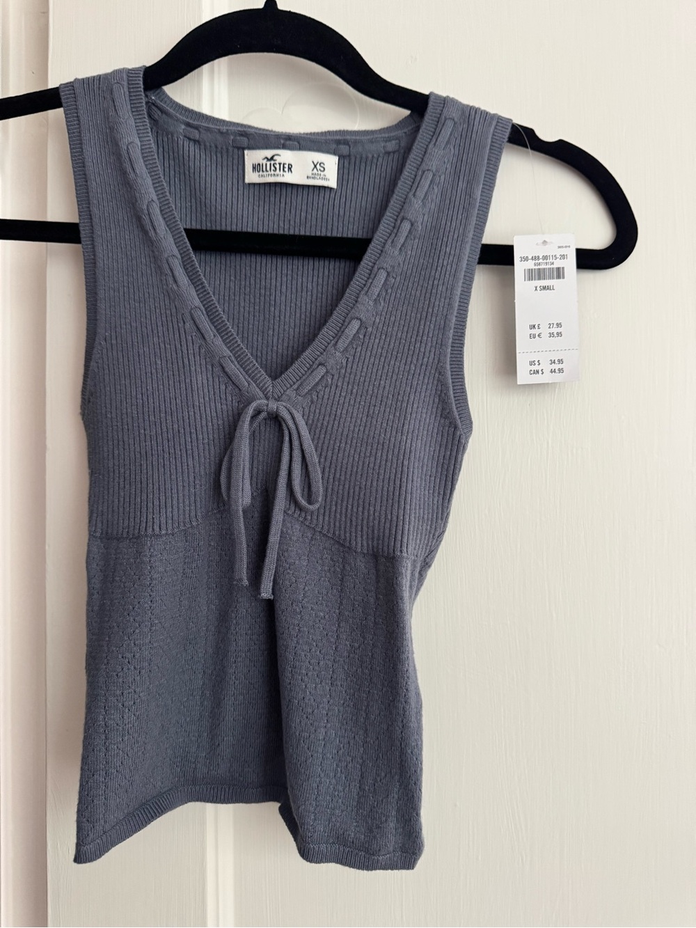 Hollister Women's Slate Knit V-Neck Tie Tank — Steel Blue